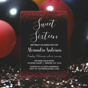 Invitation Sweet sixteen Pétale Rose Rouge