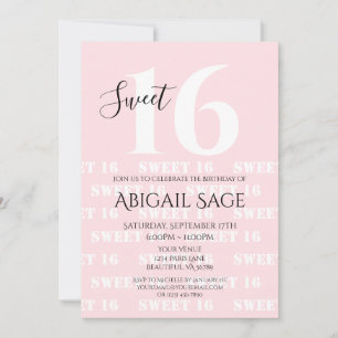 Invitation Sweet sixteen photo personnalisé en rose gras, bla