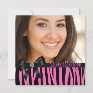 Invitation Sweet sixteen photo rose Zebra