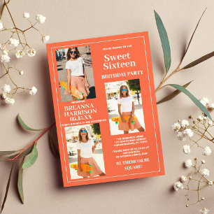 Invitation Sweet sixteen photo simple orange moderne