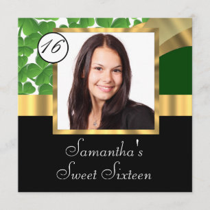 Invitation sweet sixteen photo vert et or