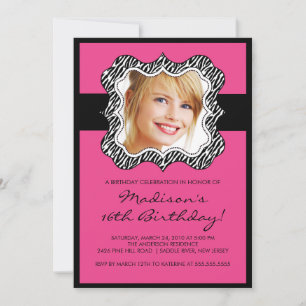 Invitation Sweet sixteen photo Zebra Frame - Anniversaire