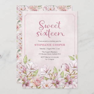 Invitation Sweet sixteen Pink Floral