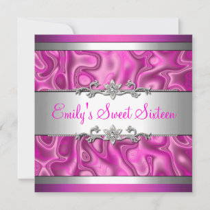 Invitation Sweet sixteen Pink Silver Diamond bijou 2