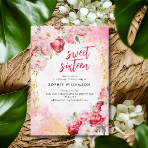 Invitation Sweet sixteen pivoines et anniversaire rose