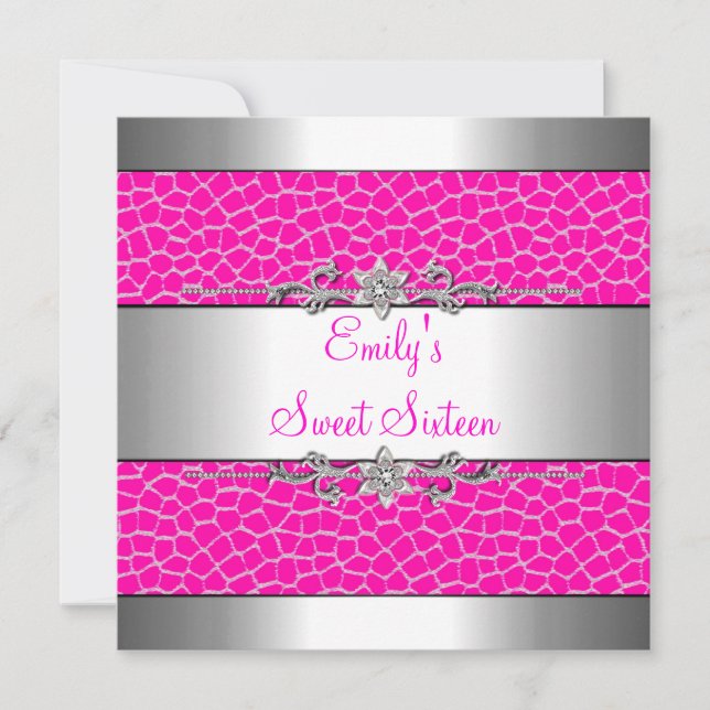 Invitation Sweet sixteen Poster de animal rose Argent Anniver (Devant)