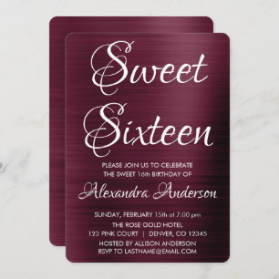 Invitation Sweet sixteen pourpre de Bourgogne fête d'annivers