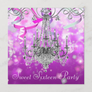 Invitation Sweet sixteen pourpre rose de lustre de confettis
