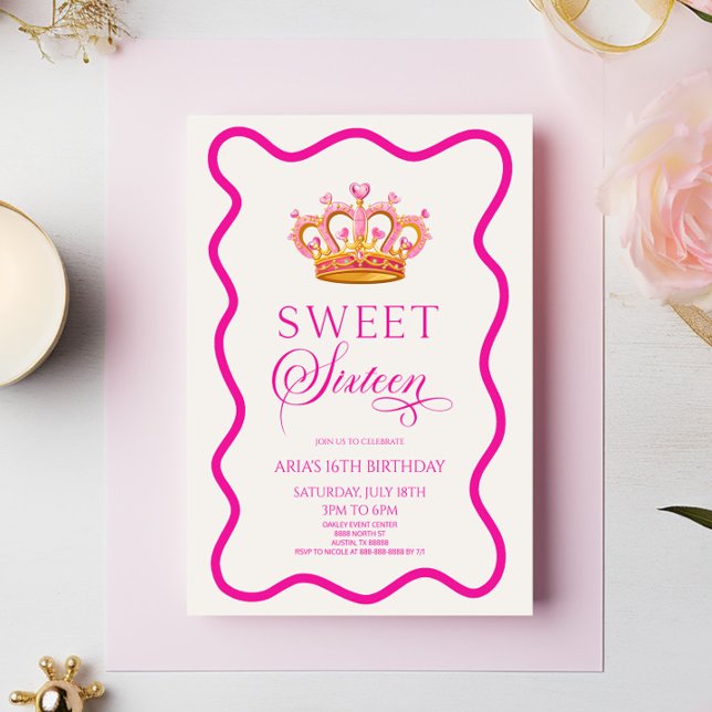Invitation Sweet sixteen Princesse Crown 16e fête d'anniversa (Créateur téléchargé)