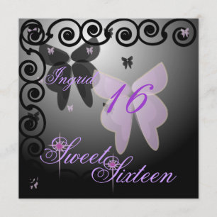 Invitation Sweet sixteen Purpl/BlackInvit. de papillon de