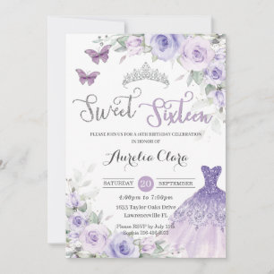 Invitation Sweet sixteen Purple Floral 16e Anniversaire Robe