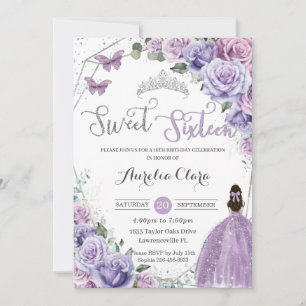 Invitation Sweet sixteen Purple Floral Princess 16e anniversa