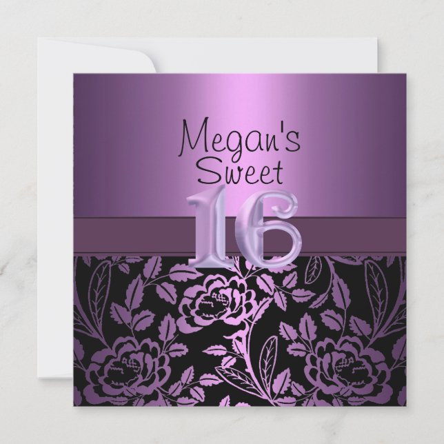 Invitation Sweet sixteen Purple Rose feuille Anniversaire Inv (Devant)