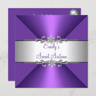 Invitation Sweet sixteen Purple Silver fête d'anniversaire