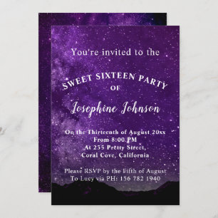Invitation Sweet sixteen Purple Stars Parties scintillant Inv