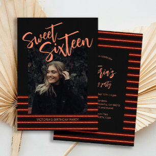 Invitation Sweet sixteen Red Neon Parties scintillant fête d'