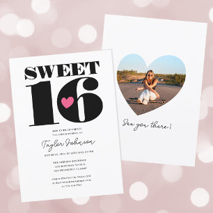 Invitation Sweet sixteen rétro photo d'anniversaire blanc