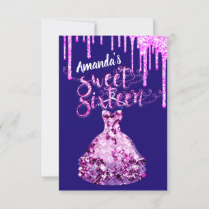 Invitation Sweet sixteen Robe Parties scintillant gouttes ros