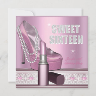 Invitation Sweet sixteen rose 16 Party Chaussure Lipstick