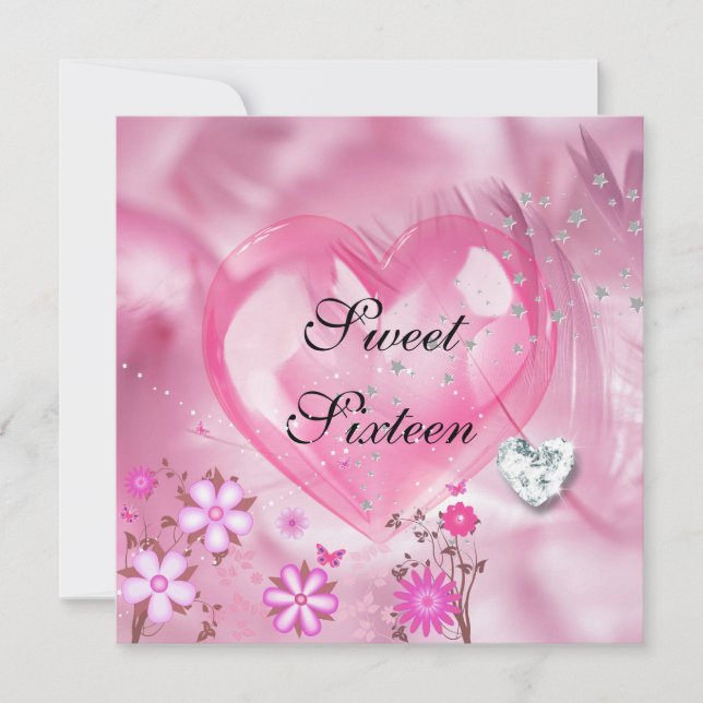 Invitation Sweet sixteen rose 16e fête d'anniversaire (Devant)
