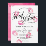 Invitation Sweet sixteen rose Aquarelle Baisers<br><div class="desc">Invitation sweet sixteen tendance avec sweet sixteen écrite dans un magnifique script tourbillonnant noir contre un arrière - plan blanc parsemé de marques de baiser roses.</div>