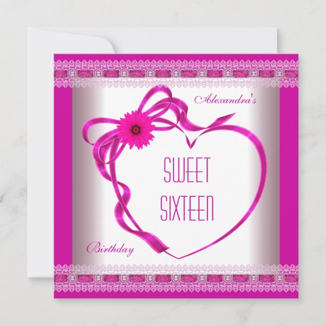 Invitation Sweet sixteen rose blanc 16 Anniversaire Coeur Bow (Devant)