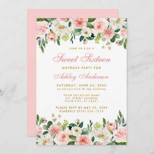 Invitation Sweet sixteen Rose Blush Or Floral