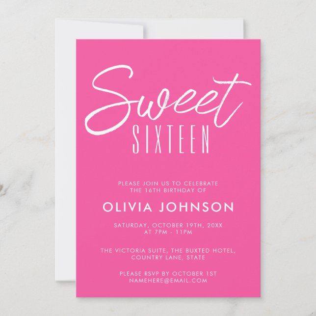 Invitation Sweet sixteen rose chaud moderne 16e anniversaire (Devant)