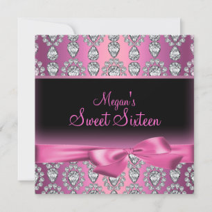 Invitation Sweet Sixteen Rose Diamant & Ruban