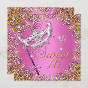 Invitation Sweet sixteen rose doux 16 Masquerade Or