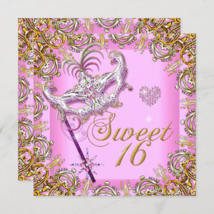 Invitation Sweet sixteen rose doux 16 Masquerade Or