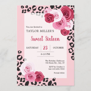 Invitation Sweet sixteen Rose et Poster de animal
