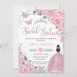 Invitation Sweet sixteen Rose Floral Princesse Argent Anniver