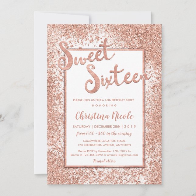 Invitation Sweet sixteen Rose Gold Parties scintillant Chic 1 (Devant)