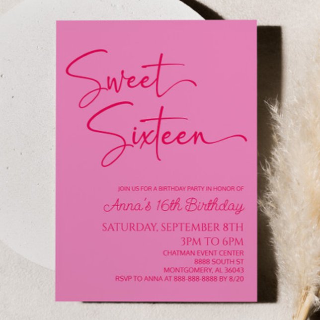 Invitation Sweet sixteen rose minimal 16e fête d'anniversaire (Créateur téléchargé)
