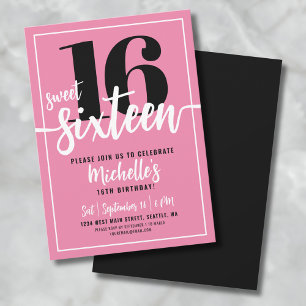 Invitation Sweet sixteen rose moderne 16e fête d'anniversaire