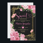 Invitation Sweet sixteen rose noir Or 16ème fille Anniversair<br><div class="desc">Black Pink Sweet sixteen Gold 16th Girl Birthday Party Invitation Mis Quince 15 Anos,  16th Birthday.</div>