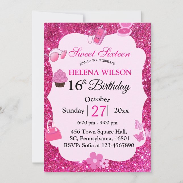 INVITATION SWEET SIXTEEN ROSE PARTIES SCINTILLANT MAKEUP ANNI (Devant)