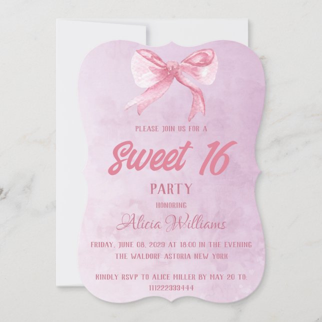 Invitation Sweet sixteen rose rose rose vif moderne 16 annive (Devant)