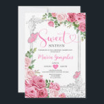Invitation Sweet sixteen rose Silver 16ème Fille fête d'anniv<br><div class="desc">Pink Sweet sixteen Silver 16th Girl Birthday Party Invitation Mis Quince 15 Anos,  16th Birthday.</div>