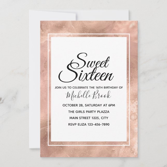 Invitation Sweet sixteen Rose simple et élégant (Devant)
