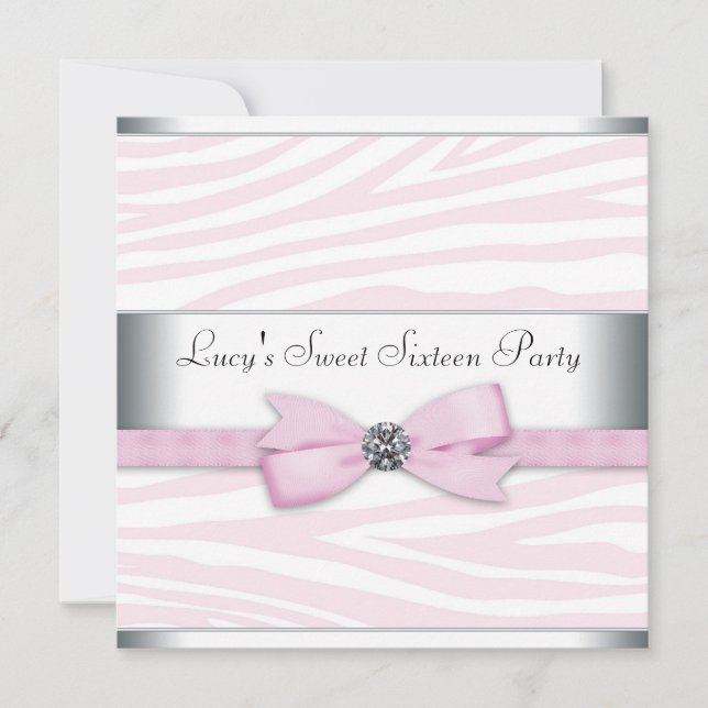 Invitation Sweet sixteen rose Zebra fête d'anniversaire (Devant)
