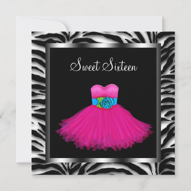 Invitation Sweet sixteen rose Zebra fête d'anniversaire (Devant)