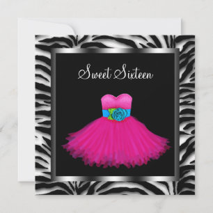 Invitation Sweet sixteen rose Zebra fête d'anniversaire