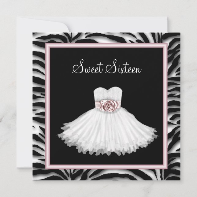 Invitation Sweet sixteen rose Zebra fête d'anniversaire (Devant)