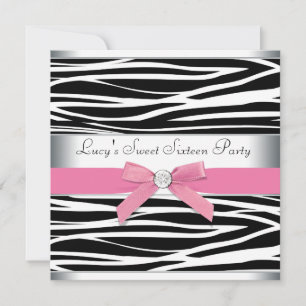 Invitation Sweet sixteen rose Zebra fête d'anniversaire