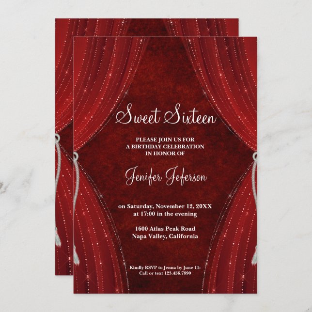 Invitation Sweet sixteen rouge (Devant / Derrière)
