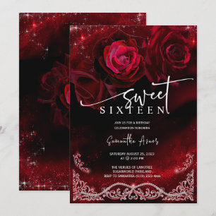 Invitation Sweet sixteen rouge et noir Modèle d'anniversaire