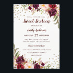 Invitation Sweet sixteen rouge floral Sparkle Bourgogne Invit<br><div class="desc">Plus d'Sweets sixteens floraux dans le Little Bayleigh Store!</div>