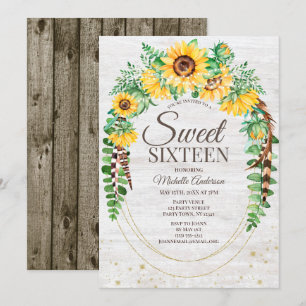 Invitation Sweet sixteen rustique du bois de tournesol